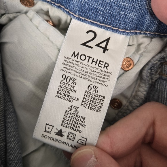 Mother Undone Hem Looker Crop Jeans Women's 24 Blue Denim Distressed Frayed Hem - Picture 5 of 13